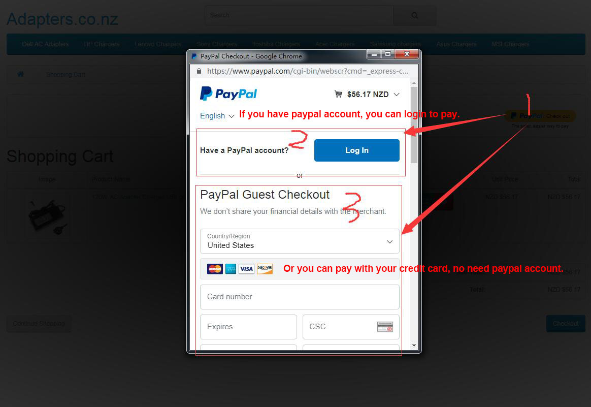 Pay with paypal & no need paypal account,can use credit card to pay